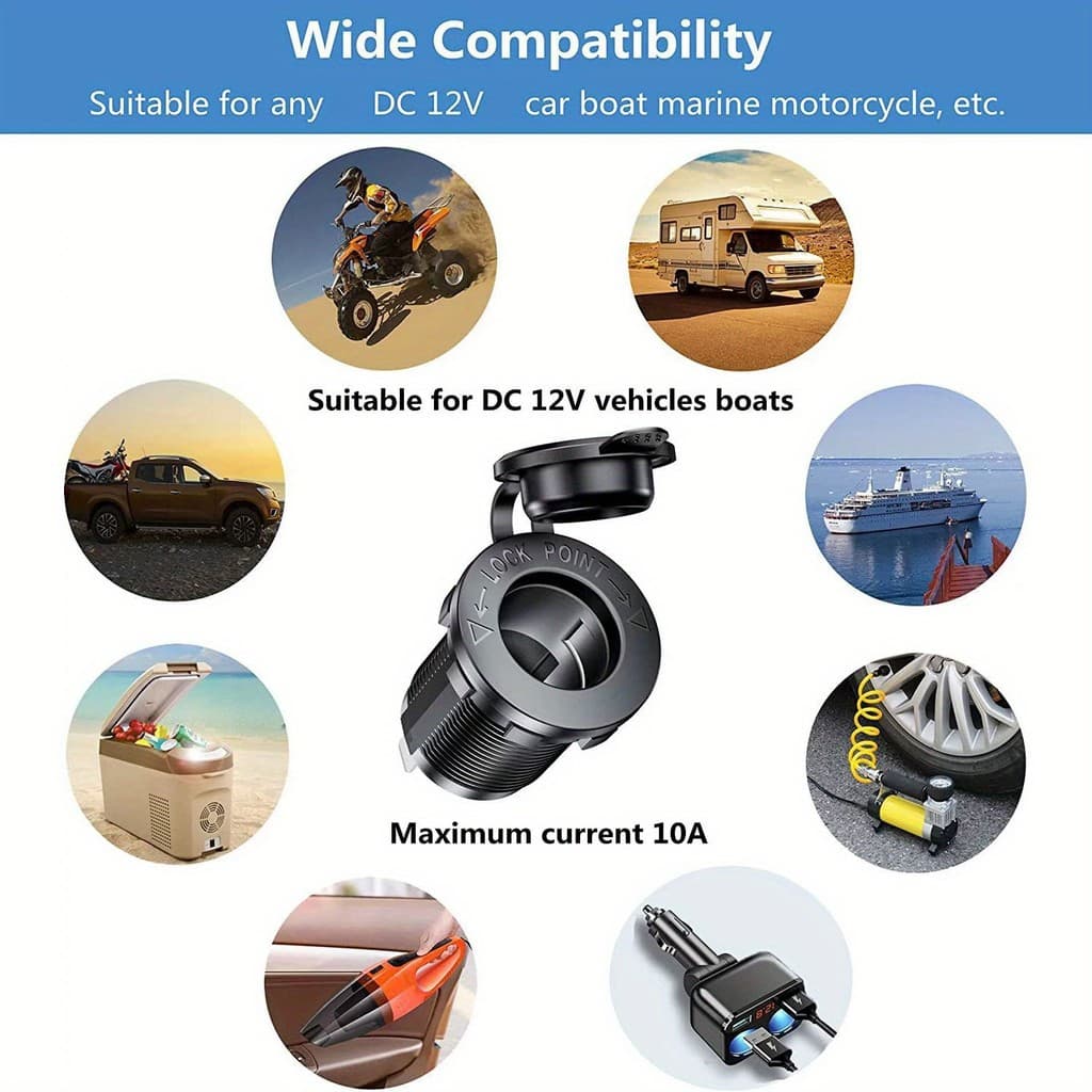 12V Tomada De Carro , Barco , Motocicleta , Divisor De Isqueiro , Adaptador De Energia , Acessórios