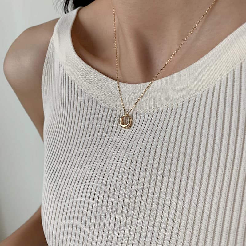 colar aço inoxidável colar Ins feminino coreano círculo geométrico pingente colar de prata