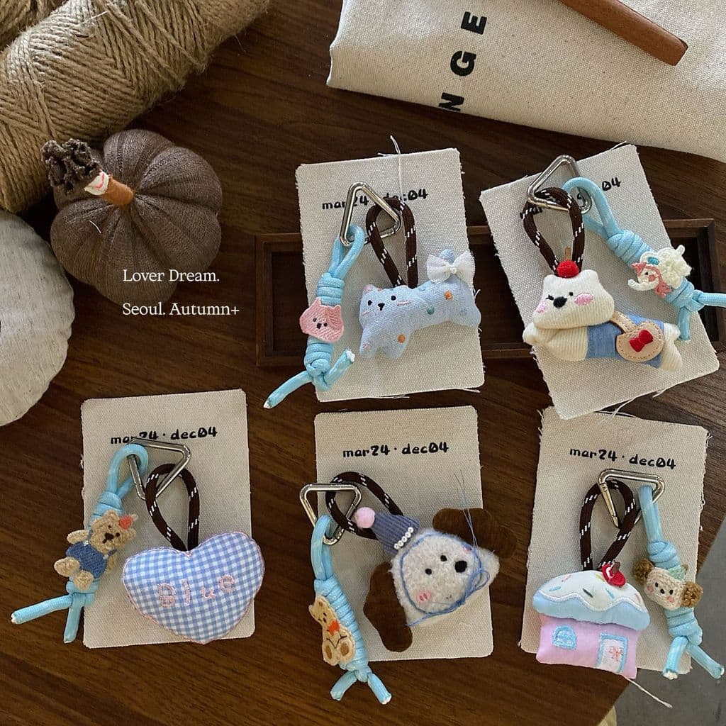 Estilo coreano 2026 novo estilo azul filhote de cachorro amor coração cordão ornamentos bonito moda chaveiro saco pingen