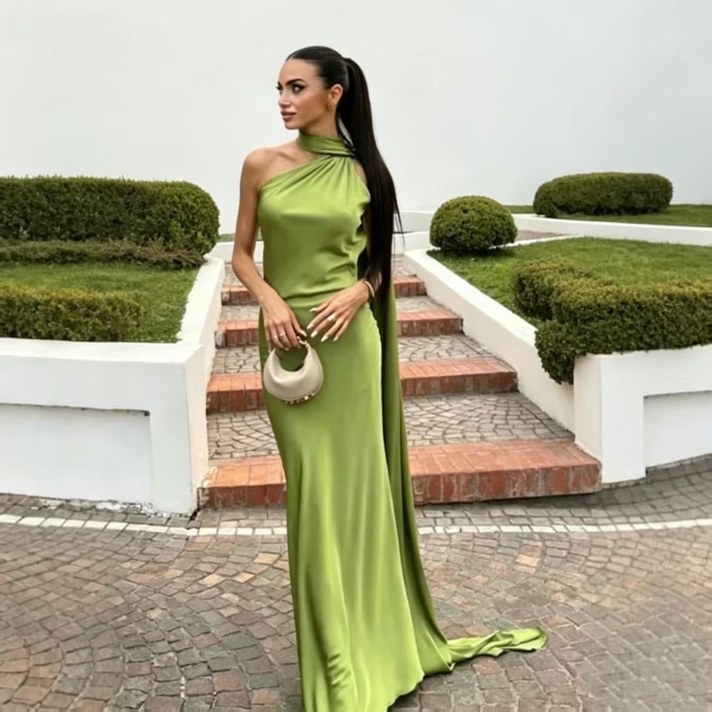 Novo Vestido Longo Simples com Alça Halter e Corte Slim 3814