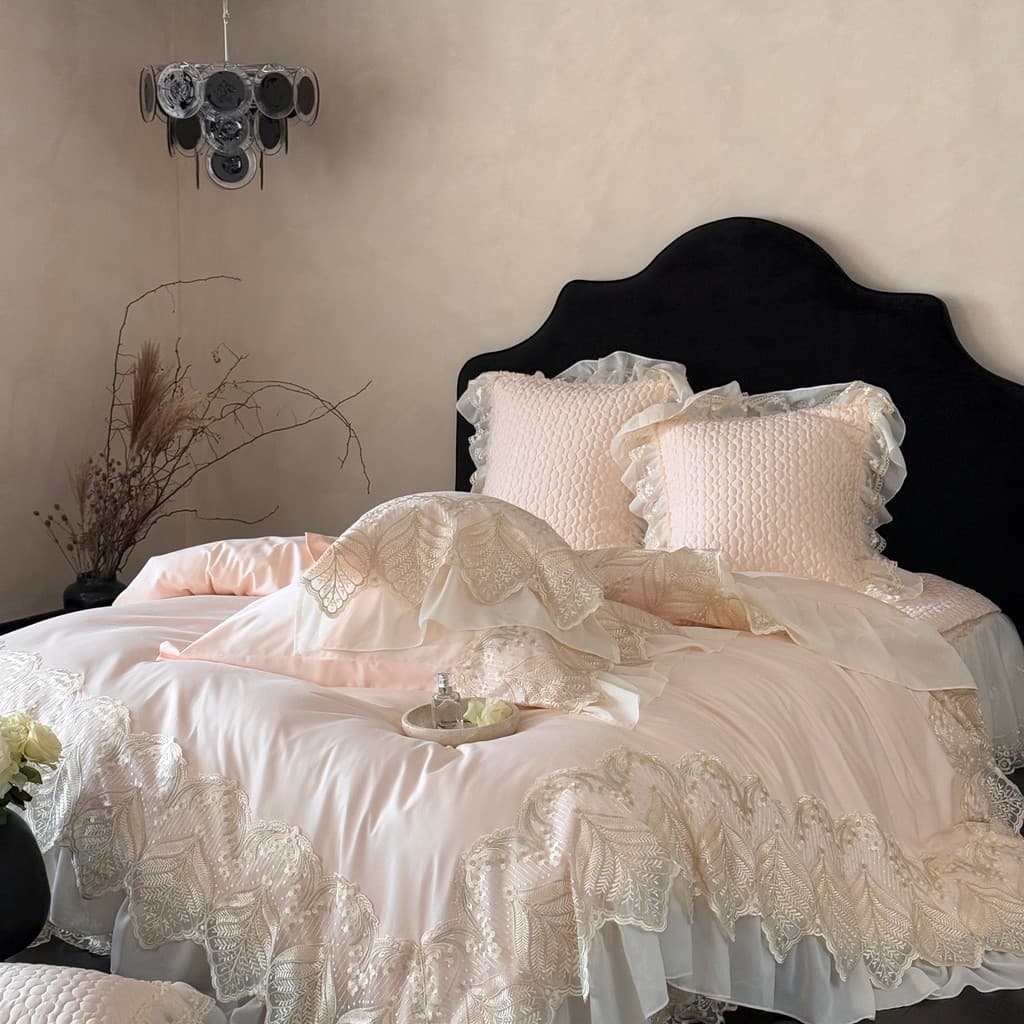 100 algodão puro High-End renda bordado conjunto de quatro peças algodão luz luxo estilo princesa cama renda capa estilo