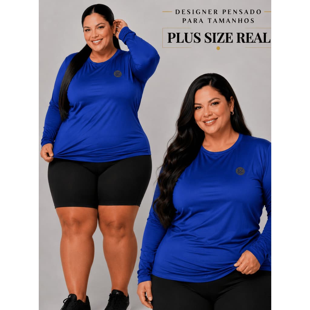 Camisa Térmica UV 50+ Segunda Pele Plus Size Feminina G1 ao G5 Manga Longa Malha Fria