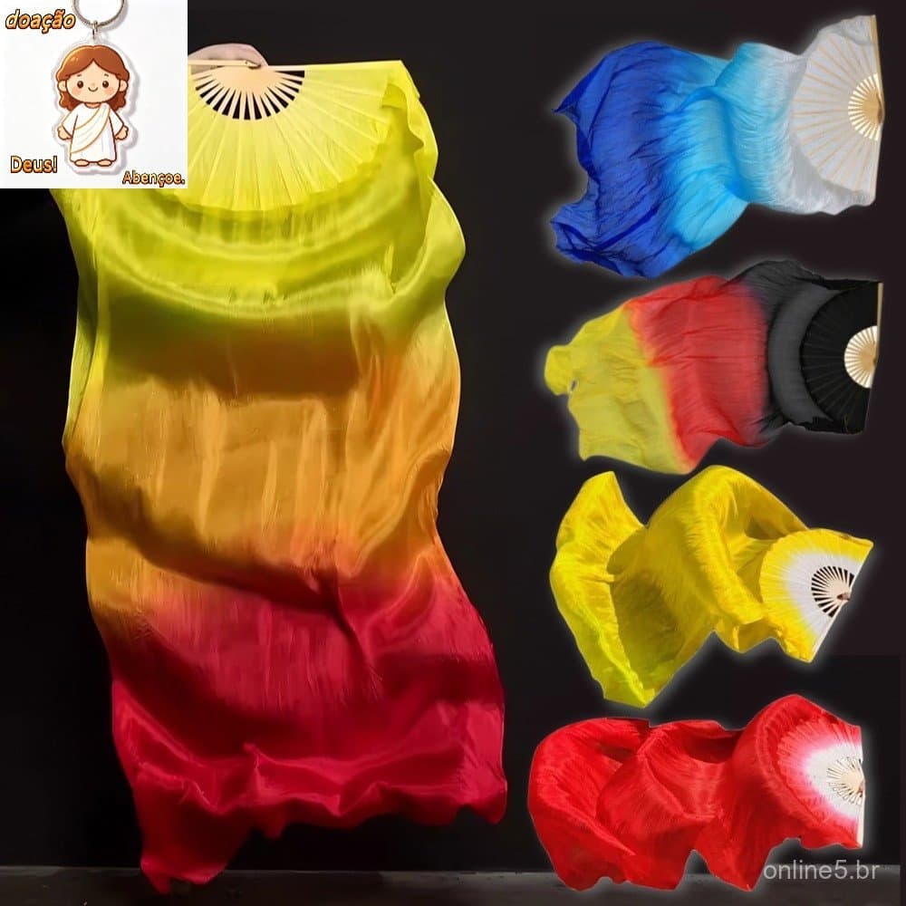 KIT 4/2/1 Fan Véu Leque Dança Do Ventre Cigana Seda sintética -HL