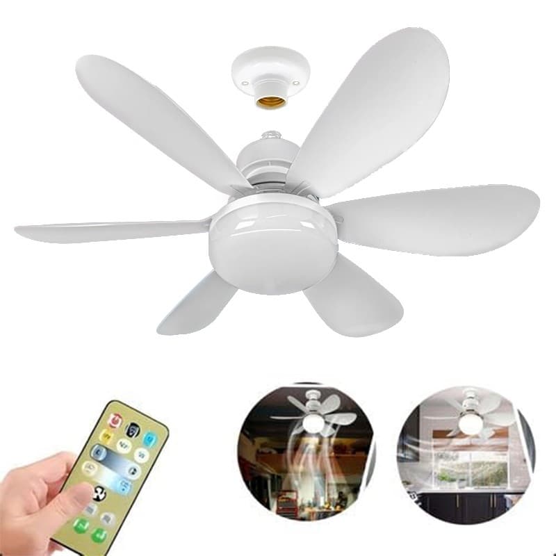 Ventilador de Teto com Luz Bivolt Controle Remoto 40W Silencioso 3 Velocidades E27 Lâmpada LED 110V 3 Cores Sala Cozinha