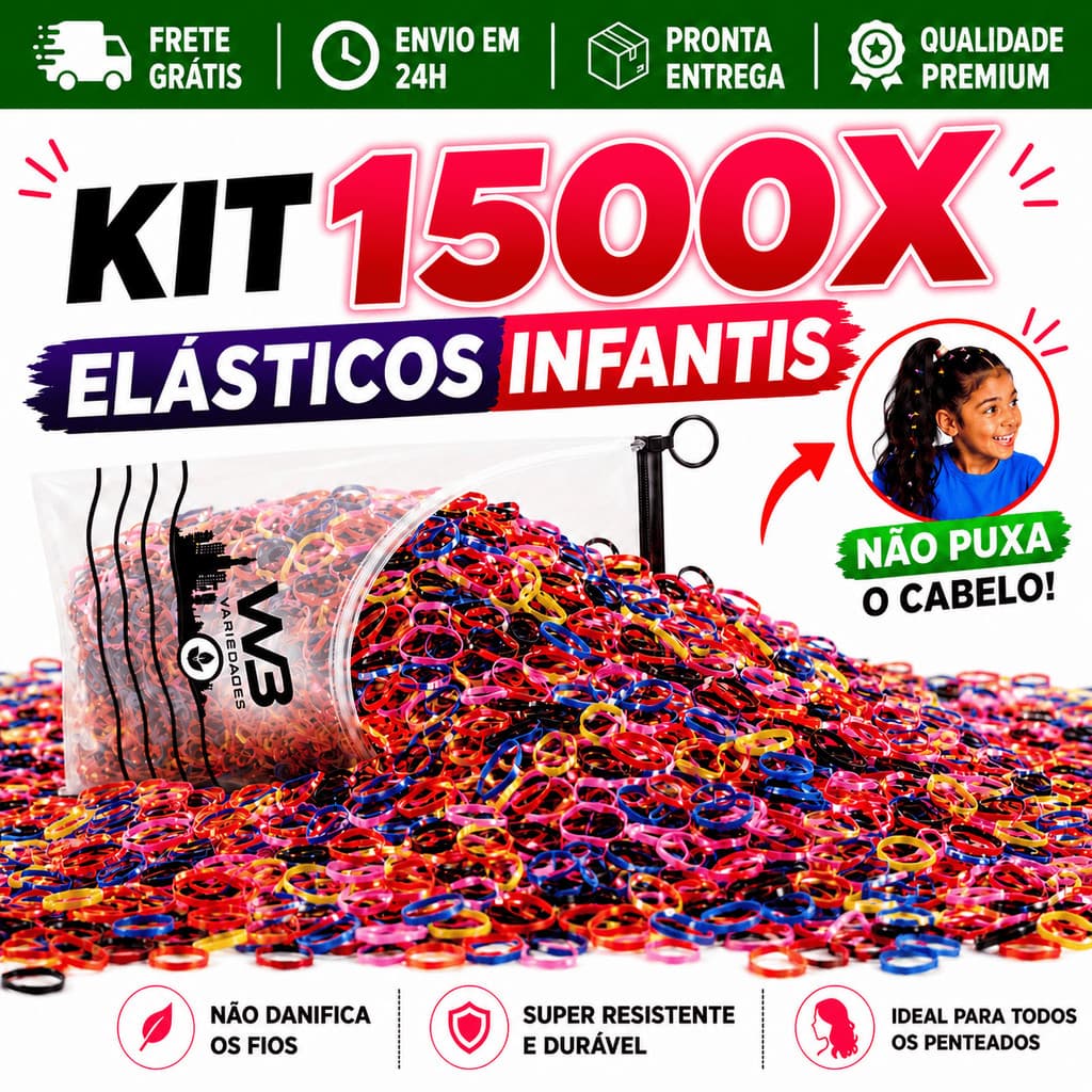 Kit 1500 Unidades Elástico de Cabelo Infantil Feminino Multicolorido com Necessaire Pronta Entrega