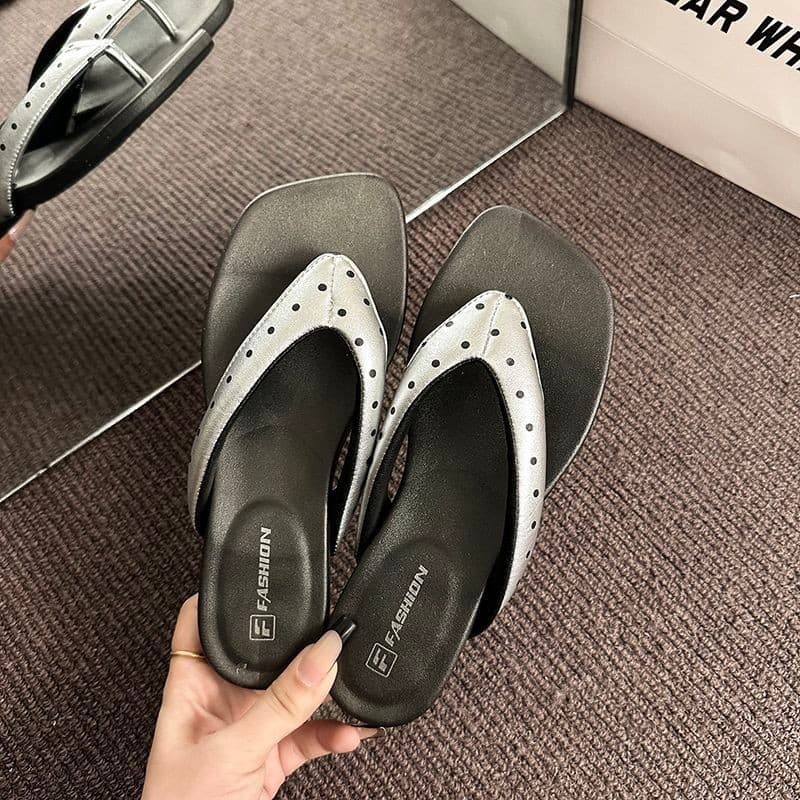 Preto versão coreana Polka Dot flip-flops feminino exterior usar chinelos sandálias Slipp