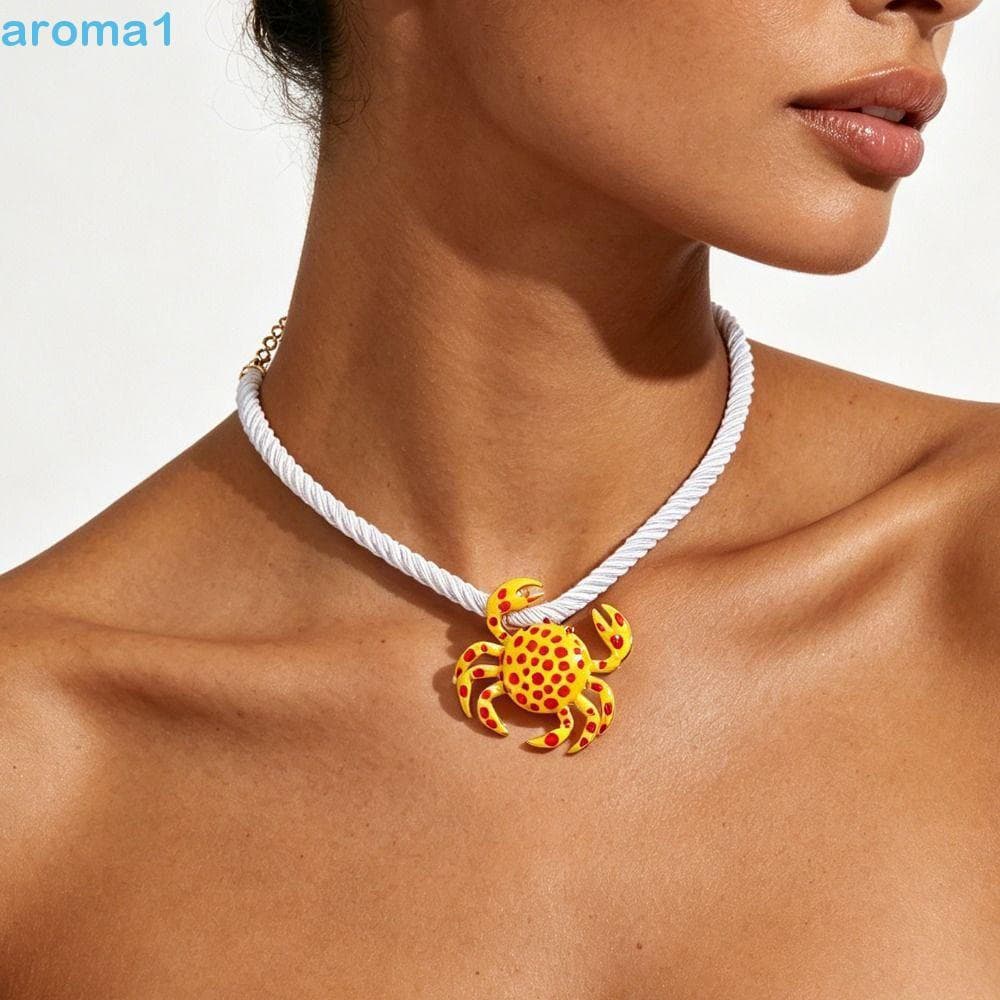 Colar Com Pingente De Caranguejo Esmaltado AROMA1 , Gargantilha De Praia Corda De Tecelagem Fofa , Corrente Geométrica R