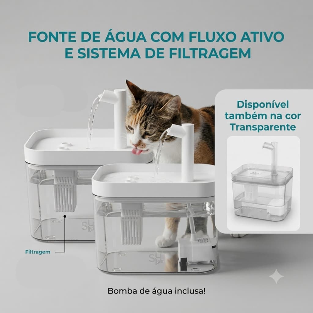 Bebedouro Fonte de Água para Gatos Silenciosa 1,5L Com Filtro Automática Pets Pequenos