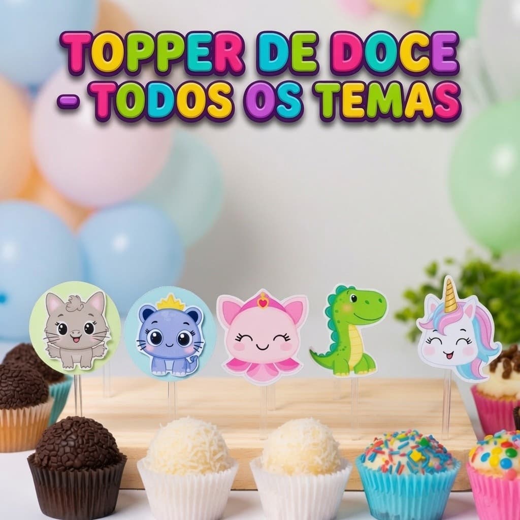 ENVIO 24H Topo de docinhos Topper doce palitinho aplique boiadeirinha kpop bluey patrulha canina fazendinha fazenda