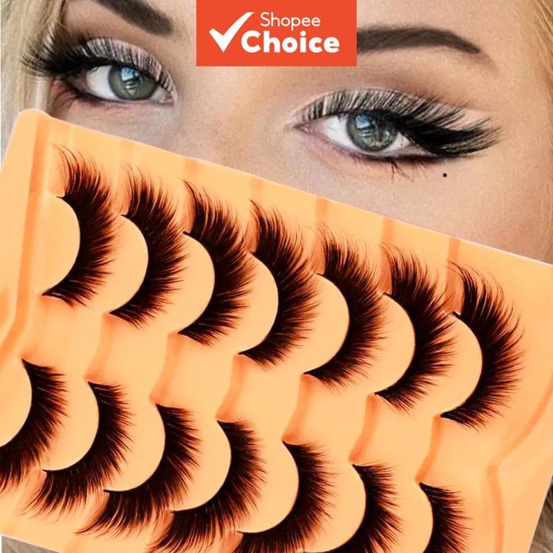 Cílios postiços de raposa fofos com efeito de delineador, 7 pares com asas, seda 6D, super naturais, macios para a pele,