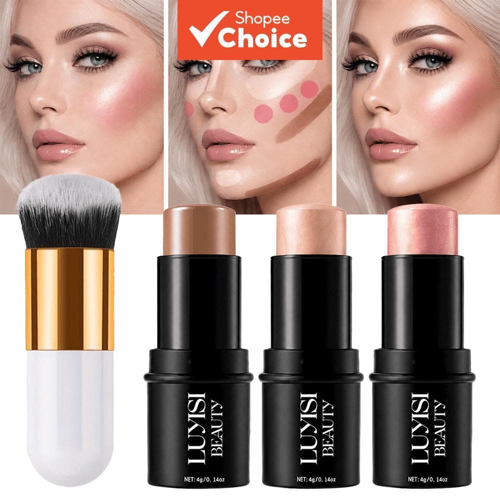 Conjunto De Contorno , Destaque E Blush Em Bastão , 4 Unidades – Com Pincel Formato De Rosto , Não Gorduroso , À Prova D