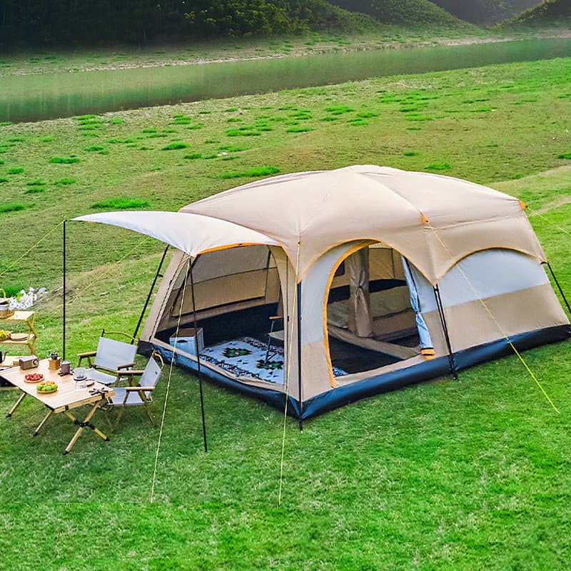 Tenda de acampamento ao ar livre durante a noite equipamento de acampamento dois quartos um salão duplo engrossado prote
