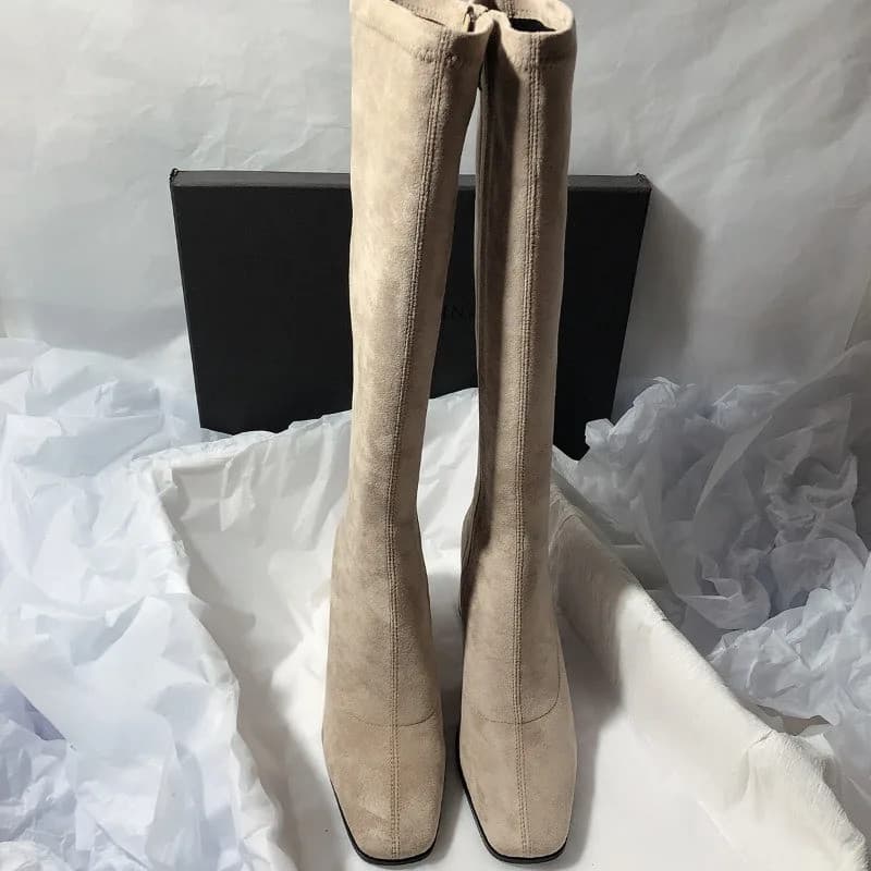 Novas Botas Altas Casuais de Camurça para Mulheres 2026, Botas de Designer de Alta Qualidade com Salto Grosso, Botas de