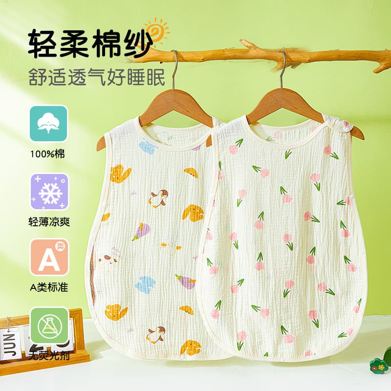 Verão bebê pijamas Homewear macacão classe A puro algodão sem mangas colete macacão camisola do bebê à prova de chute ca
