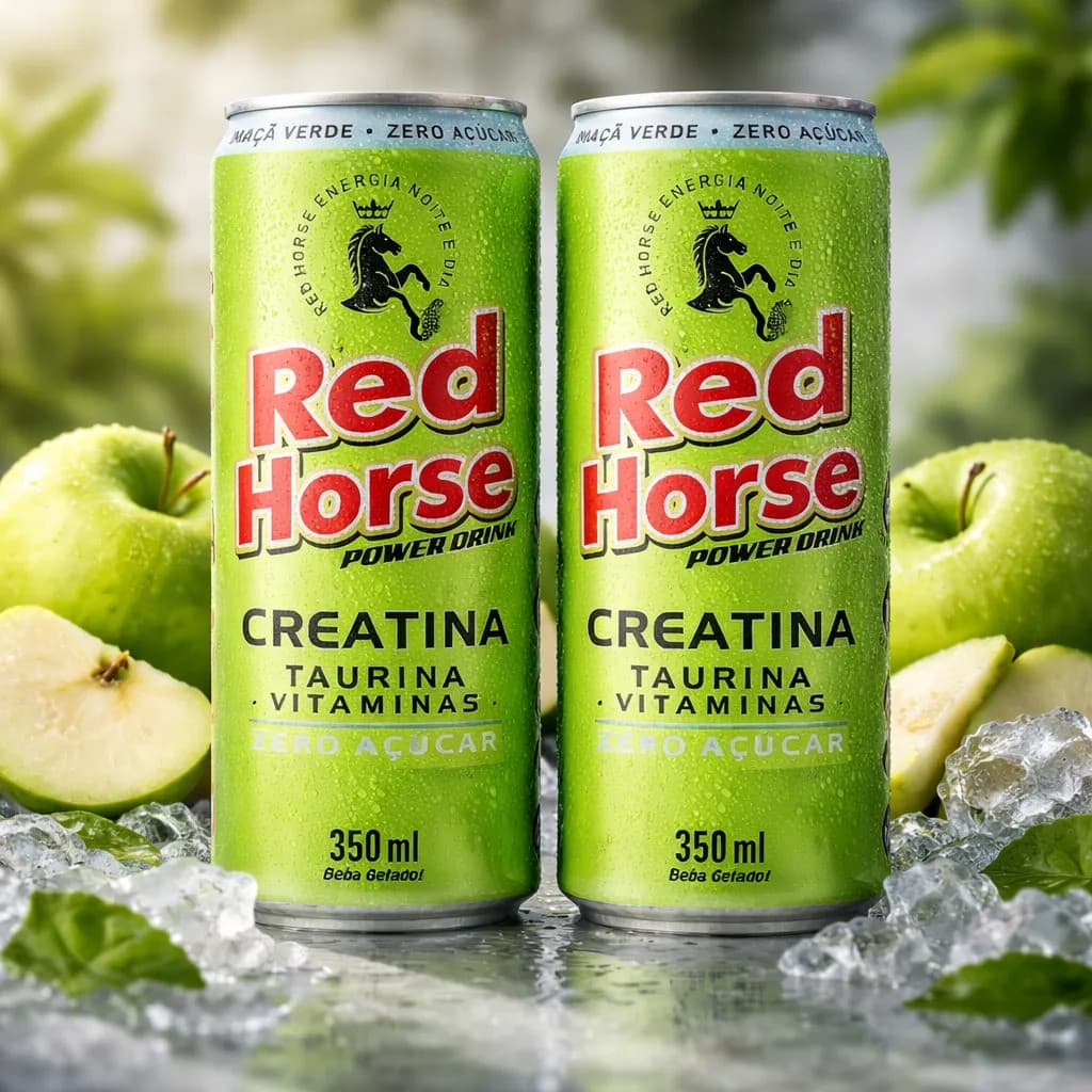 Pack 2 Energéticos Red Horse Maça Verde Creatina + BCAA + Vitaminas Zero Açucar 350ml