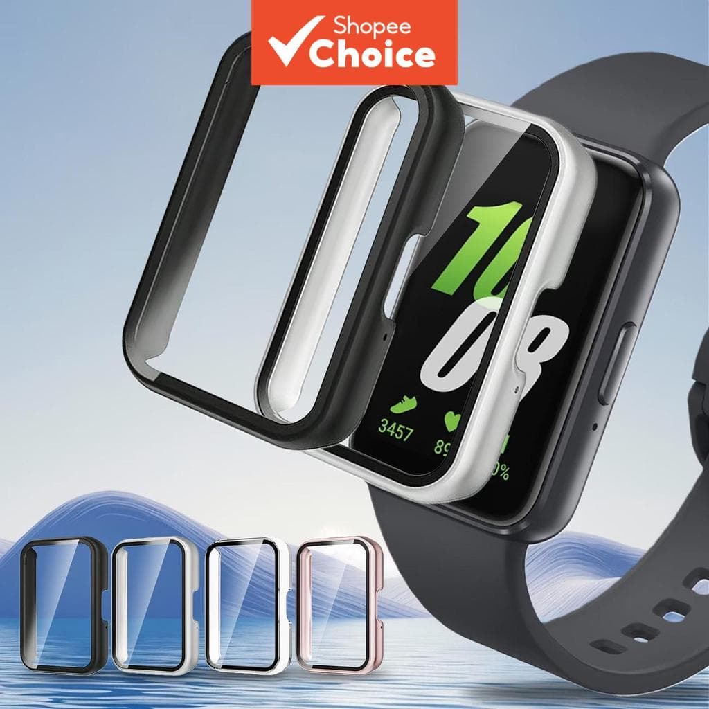 Estojo para Samsung Galaxy Fit 3 Protetor de Tela de Vidro Temperado para Smartwatch, Capa Bumper de PC Dura + Vidro,