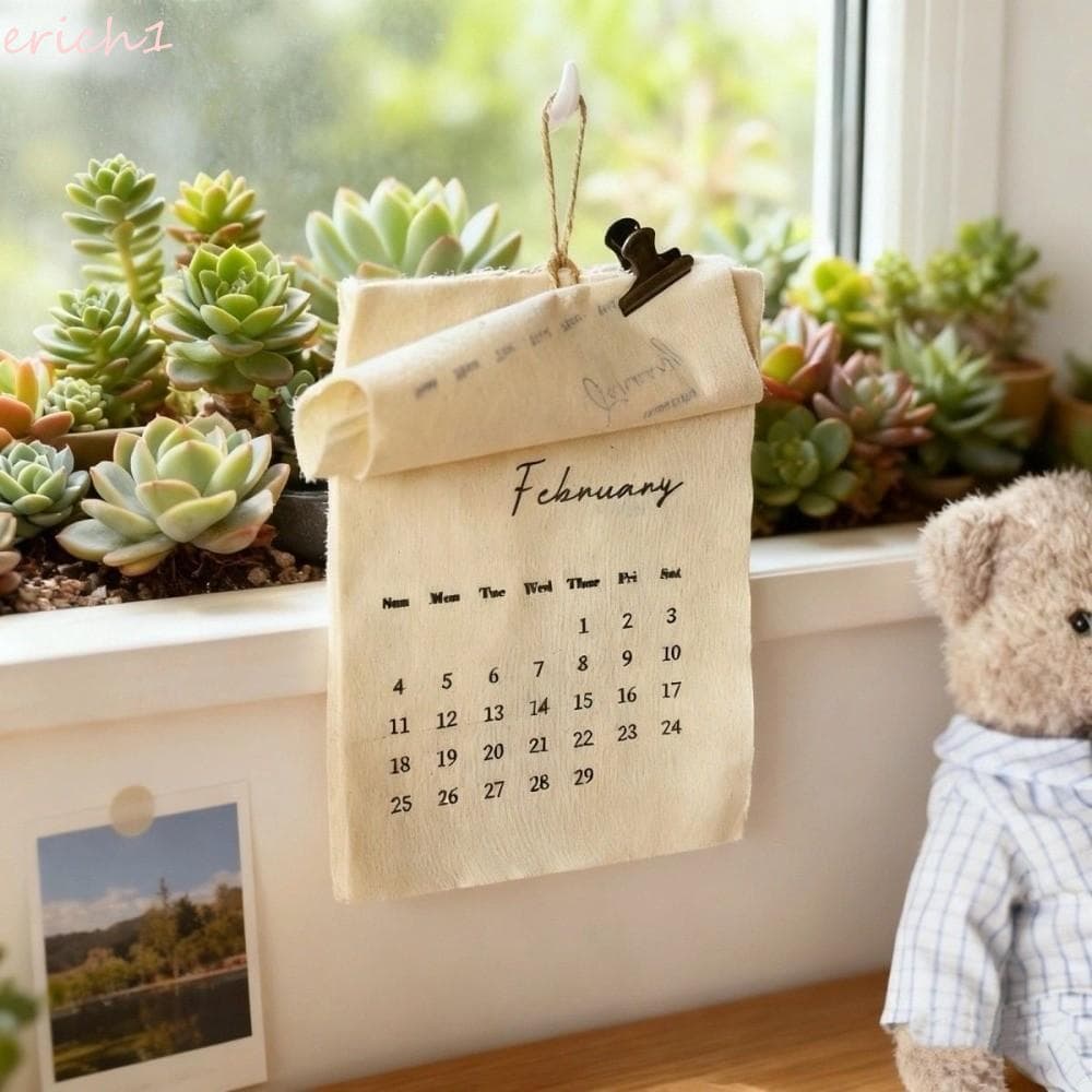 ERICH1 2026 Calendário De Parede De Tecido , Planejador Têxtil Reutilizável Criativo De 12 Meses , Decoração De Suspensã