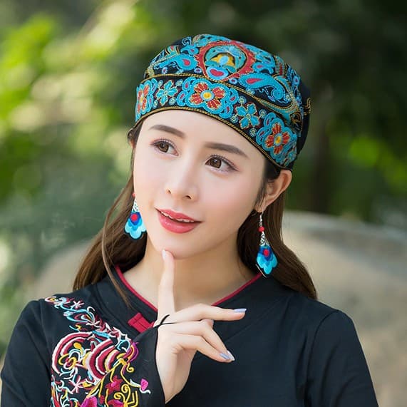 Lenço chapéu feminino estilo étnico acessórios bordado Retro All-Match Baotou chapéu capa chapéu de cabelo branco Yang L