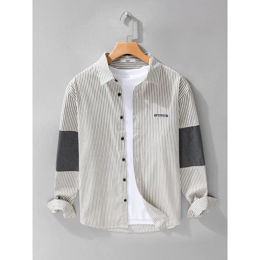 Costura contraste cor listrado camisa de manga comprida masculina outono novo estilo Street Wear solto Casual All-Match
