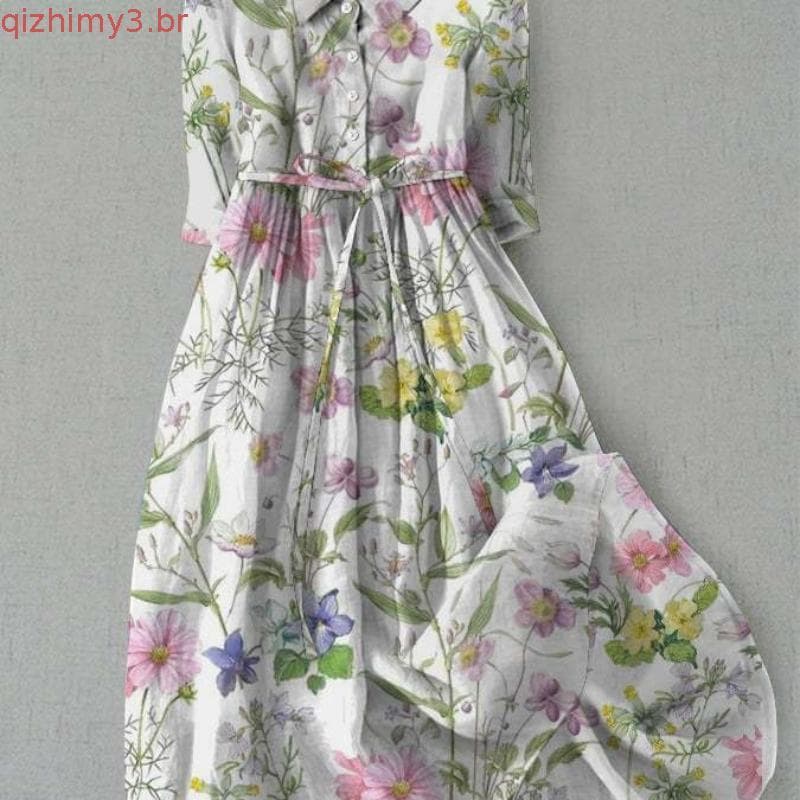 Primavera Midi Vestido Boêmio Floral Impressão Com Detalhe De Renda Silhueta Linha A Para Mulheres Moda Declaração