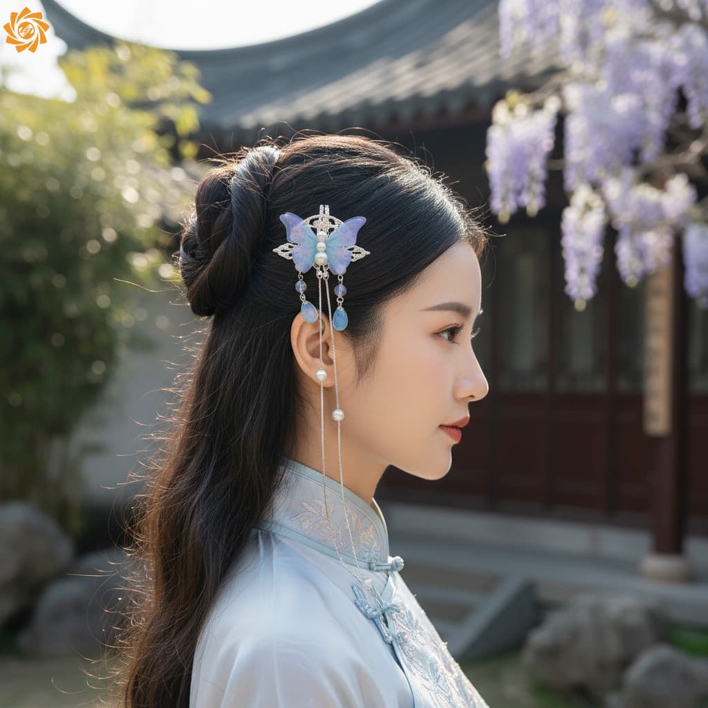 Grampo De Cabelo Borboleta Elegante Com Borlas Penduradas E Miçangas Acessórios Vintage Inspirados Em Chinês Para Mulher