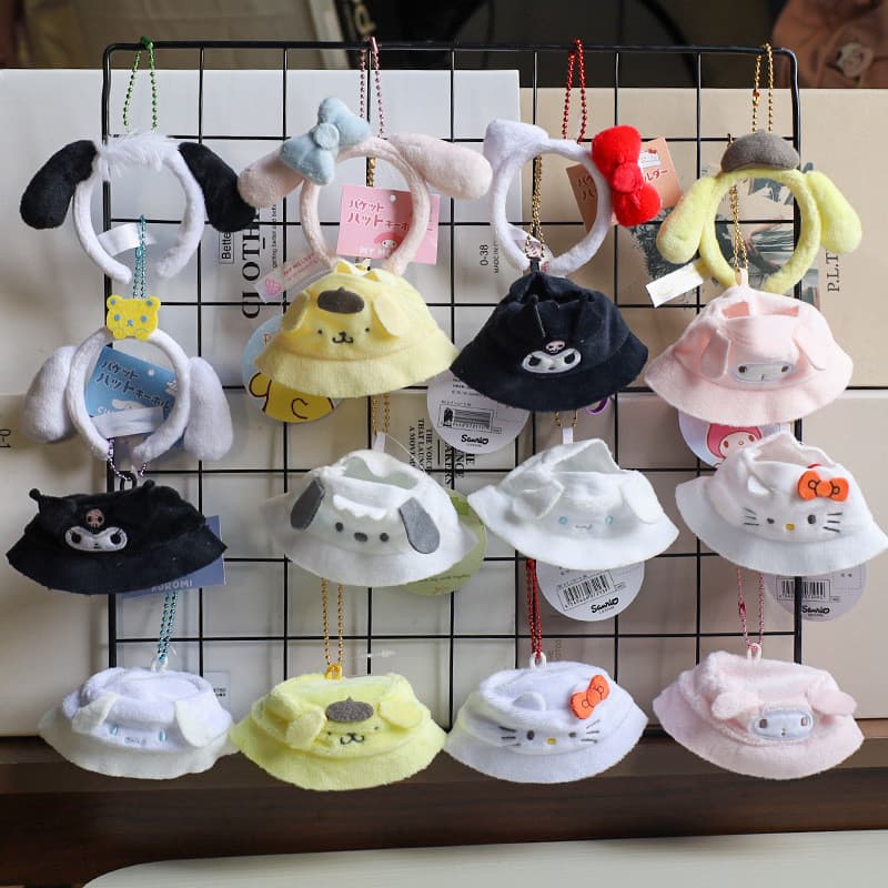 Kuromi boneca boneca bandana pingente kitty Labu pano chapéu chaveiro canela cão boneca acessórios para o cabelo
