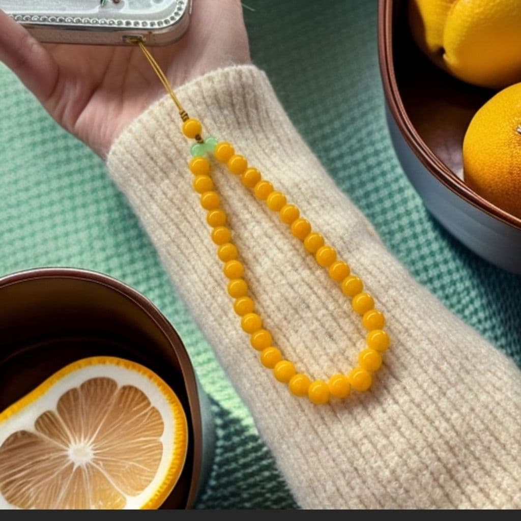 Corrente de pulso para celular, cordão de jade limão para celular, acessório anti-queda para pulso, design simples para
