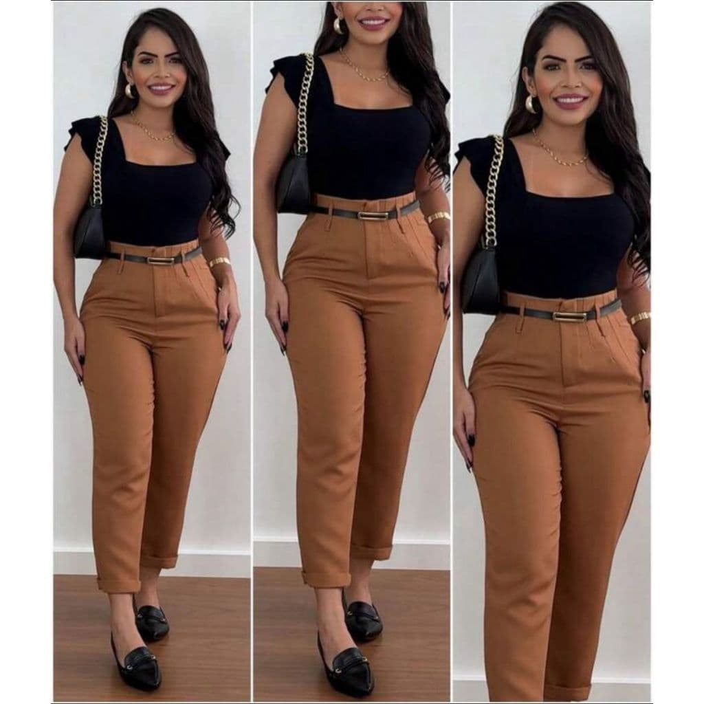 Calça Skinny Alfaiataria Com Cinto Roupa Femenina Novidade 2025