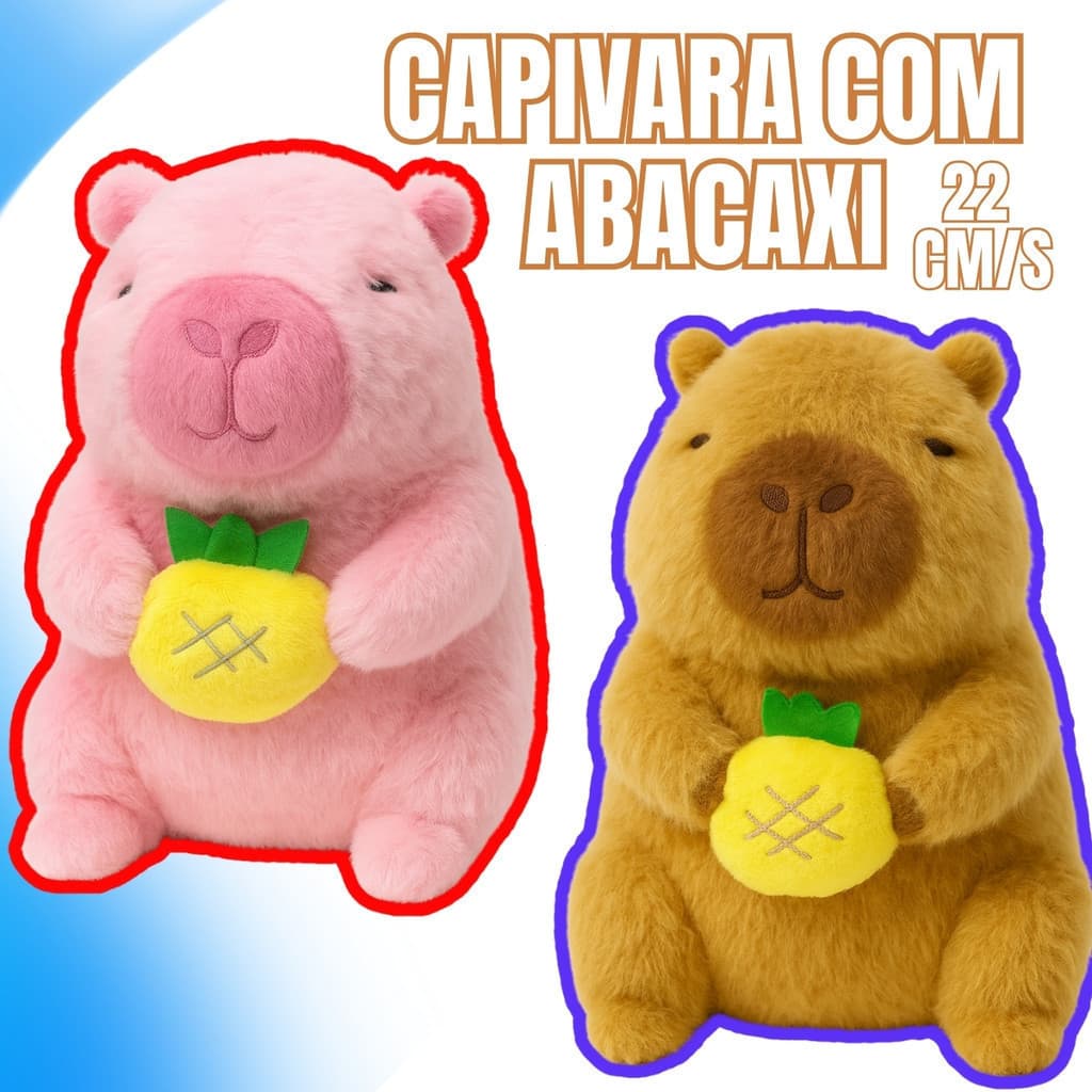 Capivara de pelúcia em formato de abacaxi 22 cm – hipoalergênica, lavável e muito fofa, adequada para presentear.