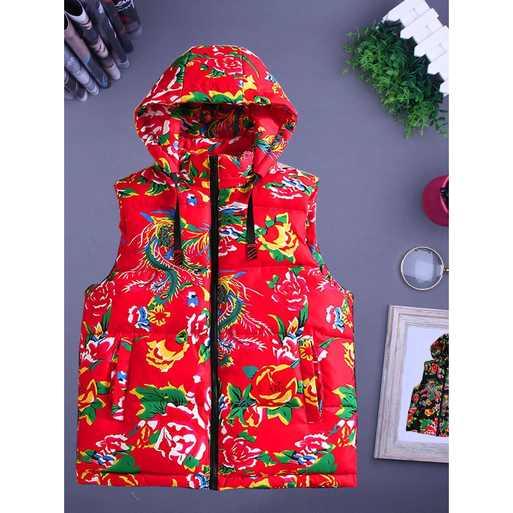 Nordeste grande flor acolchoada jaqueta colete masculino feminino nacional na moda peônia flor acolchoado jaqueta invern