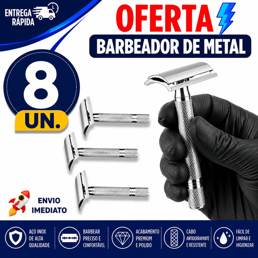 CONJUNTO BARBEADOR METAL CLÁSSICO MANUAL BARBA BIGODE ACABAMENTO PRECISO