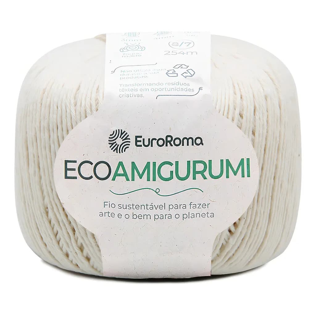 Fio Ecoamigurumi EuroRoma Cru 85% Algodão Reciclado para Crochê Branco