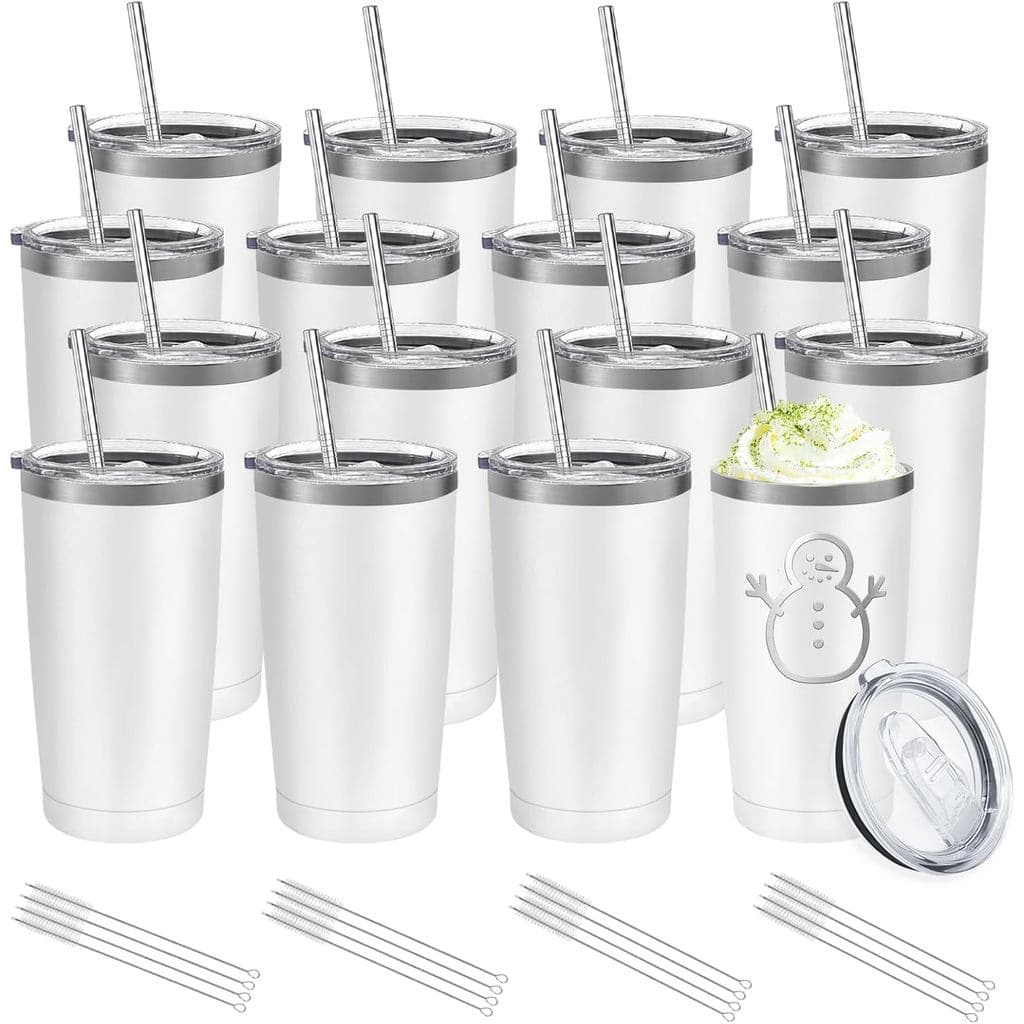 YOUKE OLA Conjunto de 16 Copos Térmicos de Aço Inoxidável, Caneca de Viagem Isolada a Vácuo, Caneca de Café com Revestim