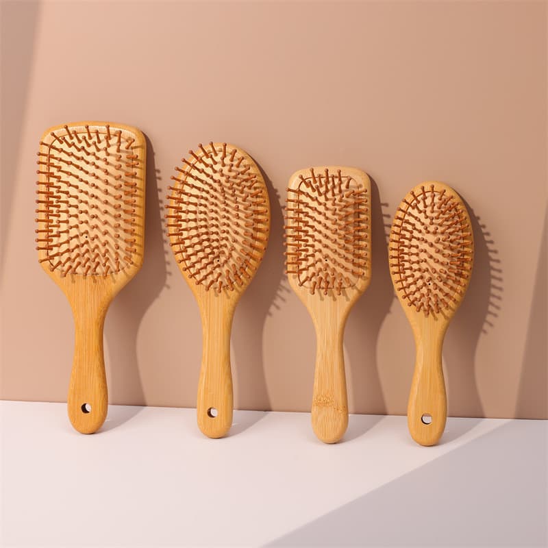Escova de cabelo de bambu com almofada de ar, escova antiestática para cabeleireiro, escova de madeira para ondulação, e