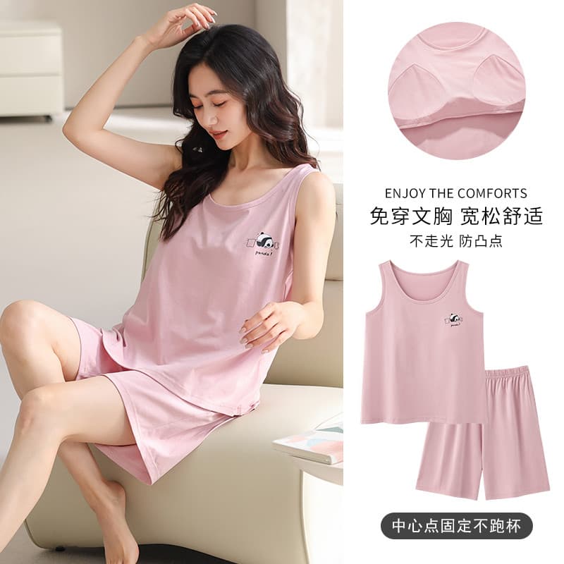 Pijamas femininos 2025 novo estilo verão Modal colete com almofada no peito sem mangas dos desenhos animados pequeno con