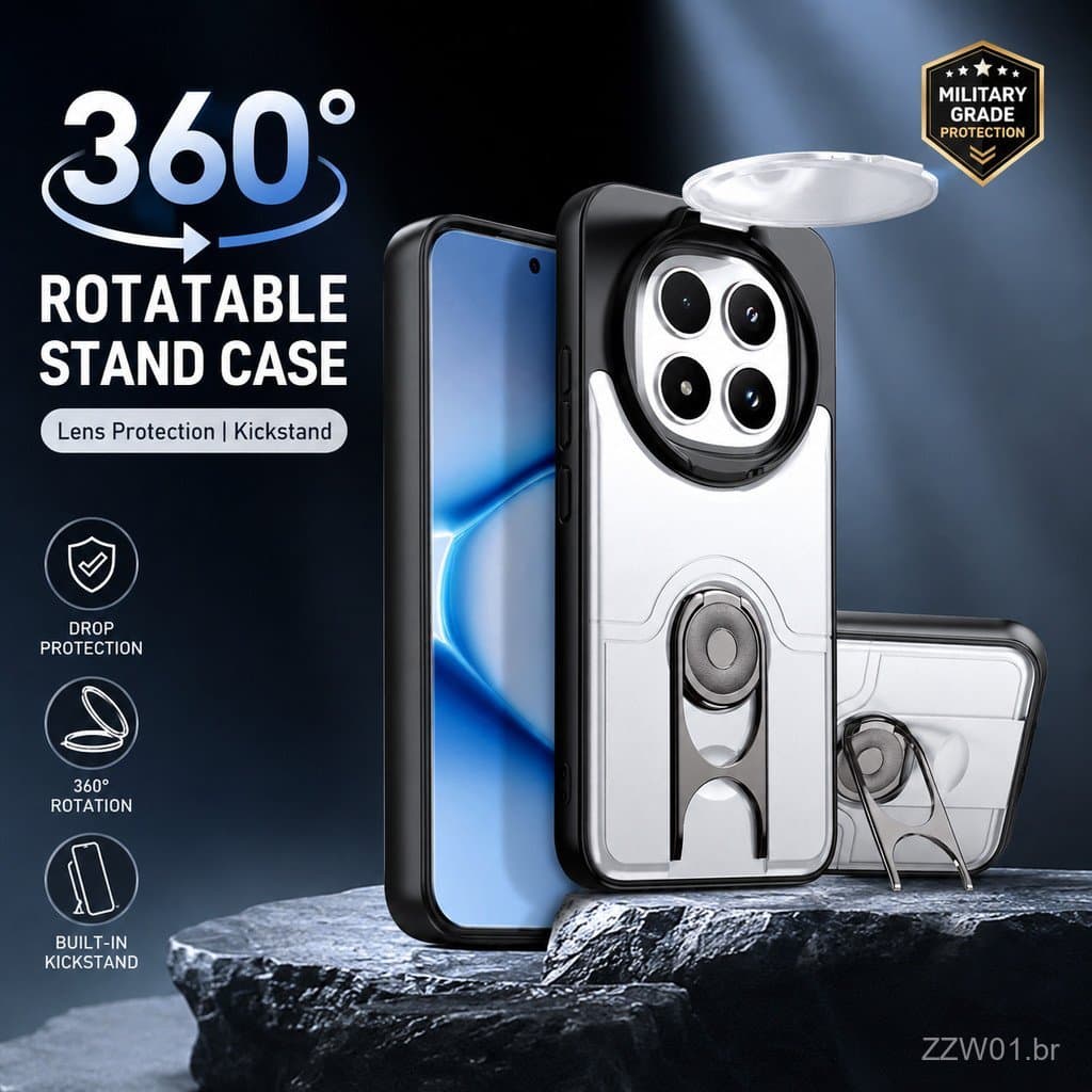 360 °   Capa Protetora com Suporte Rotativo para Câmera para Xiaomi Redmi Note 15 14 Pro+5G Note 15 Pro 14 Pro 4G 5G Not