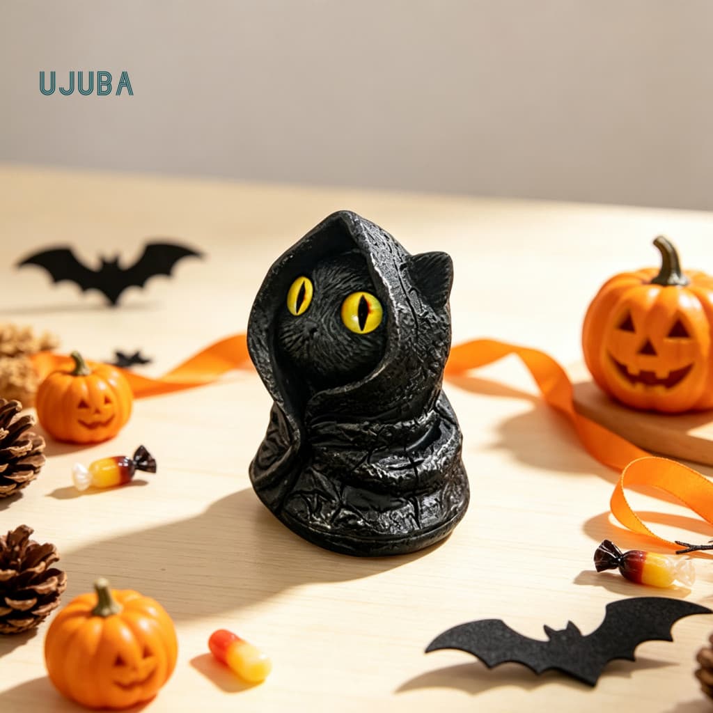 Decoração Temática De Bruxa Ujb , Estátua De Gato Preto Gótico , Artesanato Em Resina À Prova D'água Para Coleção De Esc