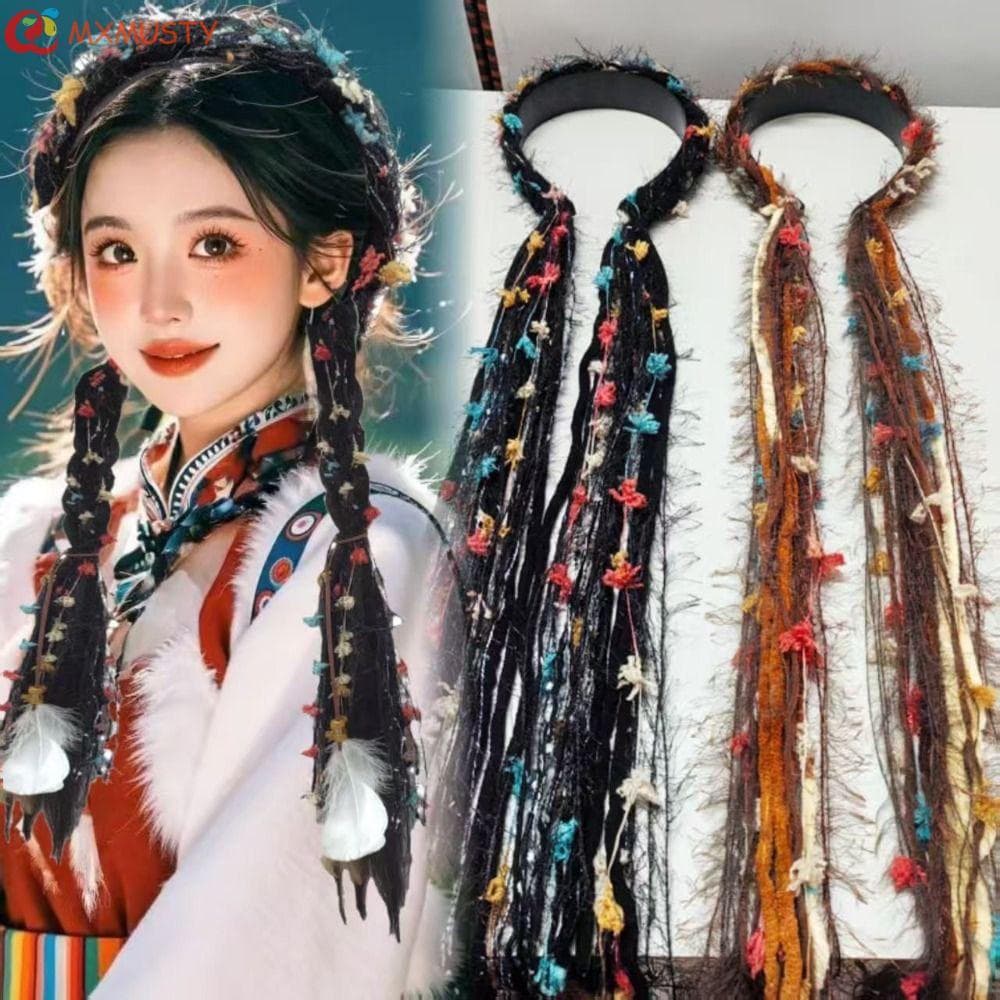 MXMUSTYZA Argola De Cabelo Étnica , Faixa Tibetana Chinesa Com Borla Longa Colorida Doce , Fita