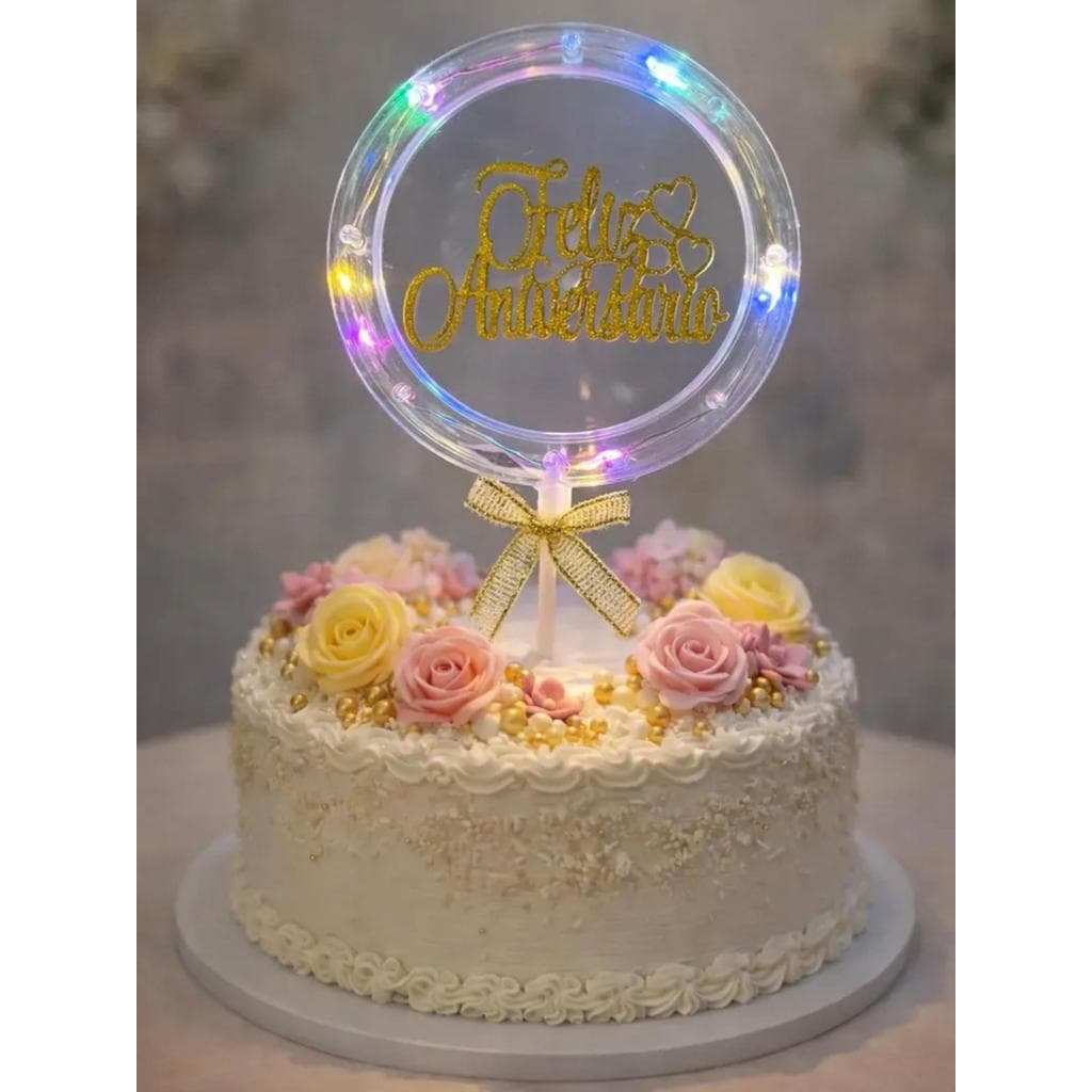 Topo de Bolo com LED Feliz Aniversário 19cm Unidades Letreiro festa surpresa decoracao