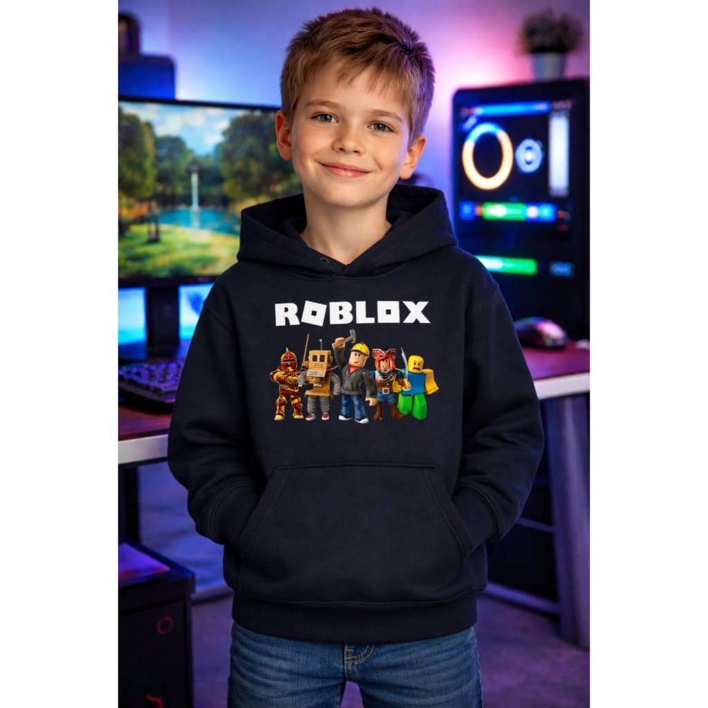 Moletom Canguru Estampado Infantil Roblox Jogo Blocos Quadrados Gamer Menino