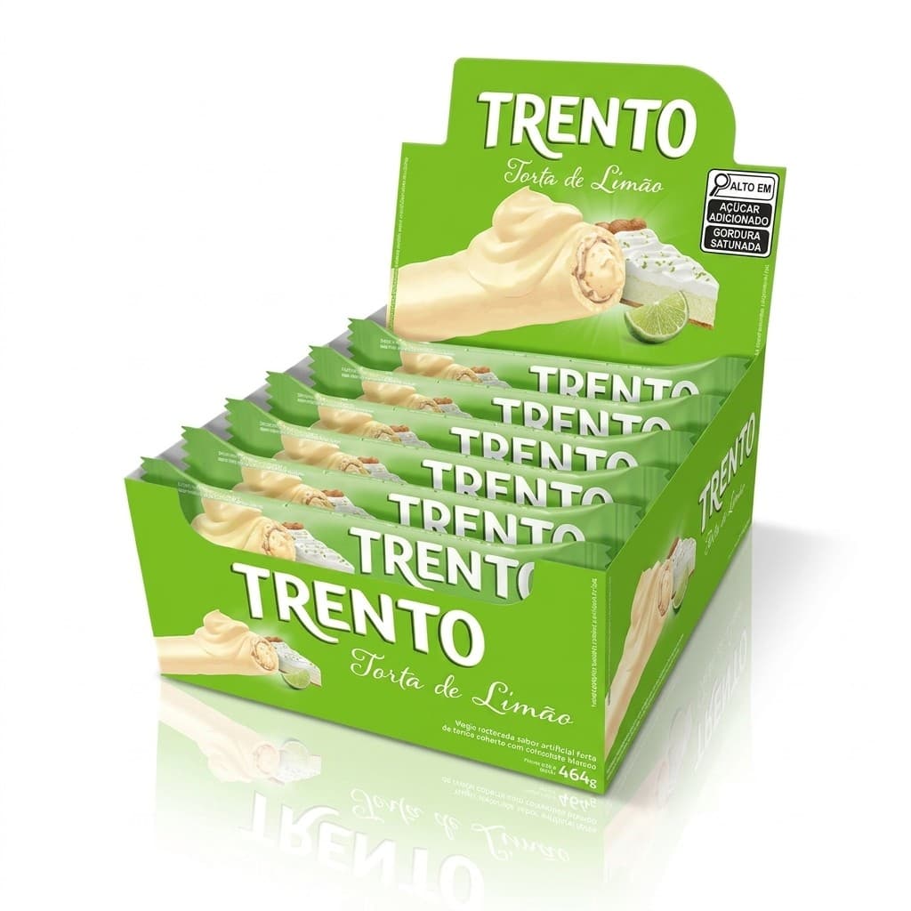 Chocolate Trento Torta De Limao Branco Display Com 16 Unidades Wafer Recheado Doce Lanche No Atacado