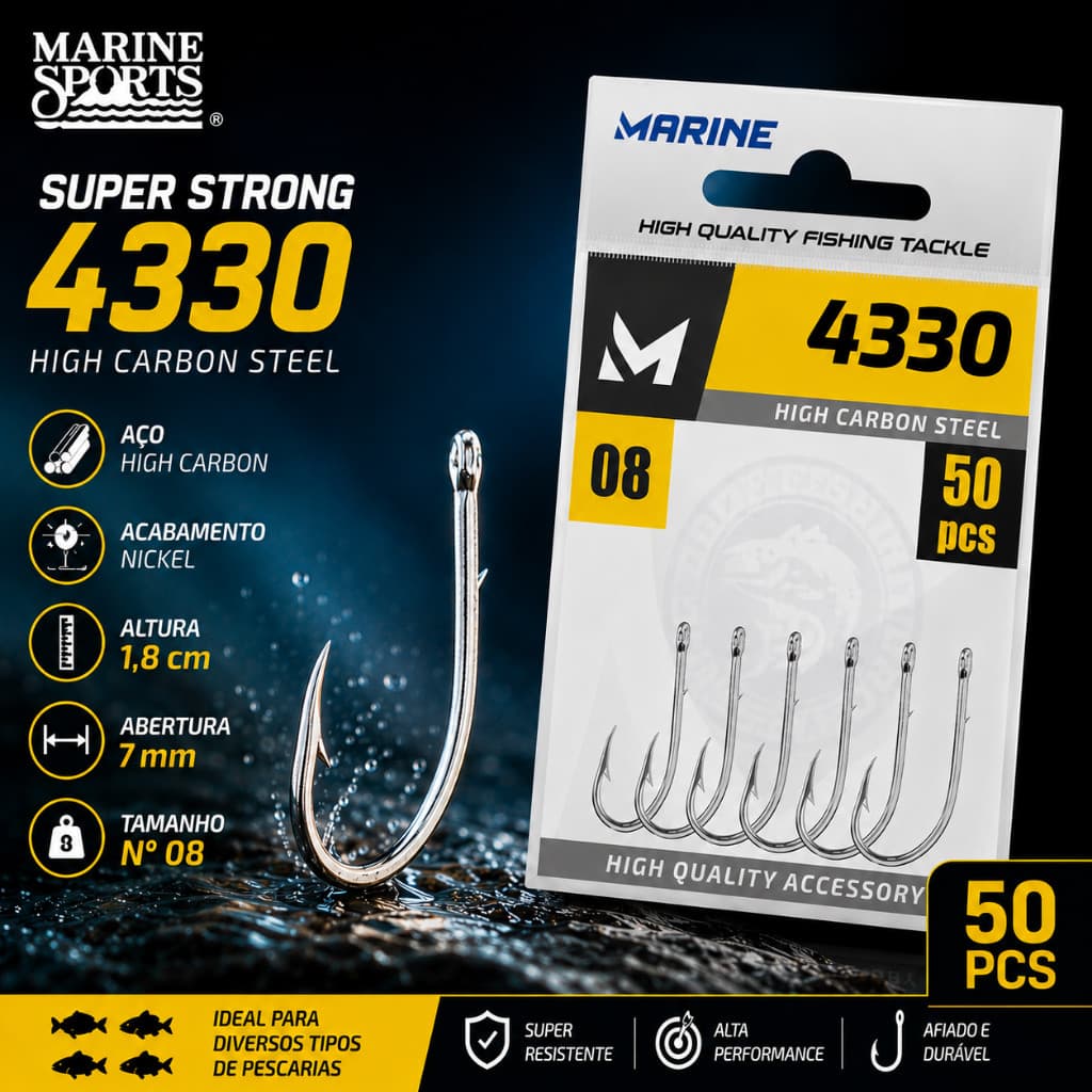 Anzol de Pesca 4330 Marine Sports N° 8 - Cartela 50 pc