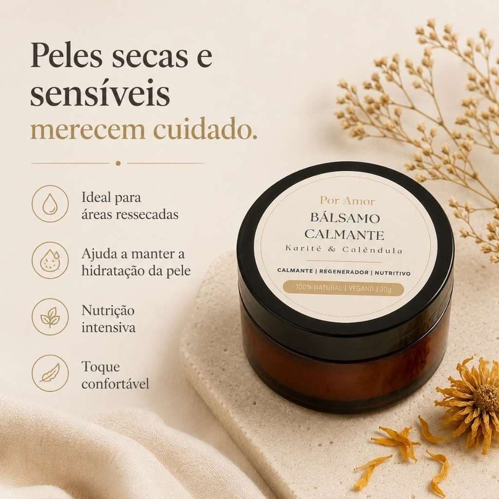 Bálsamo Calmante 30g Karité e Calêndula para Pele Seca e Sensível Vegano