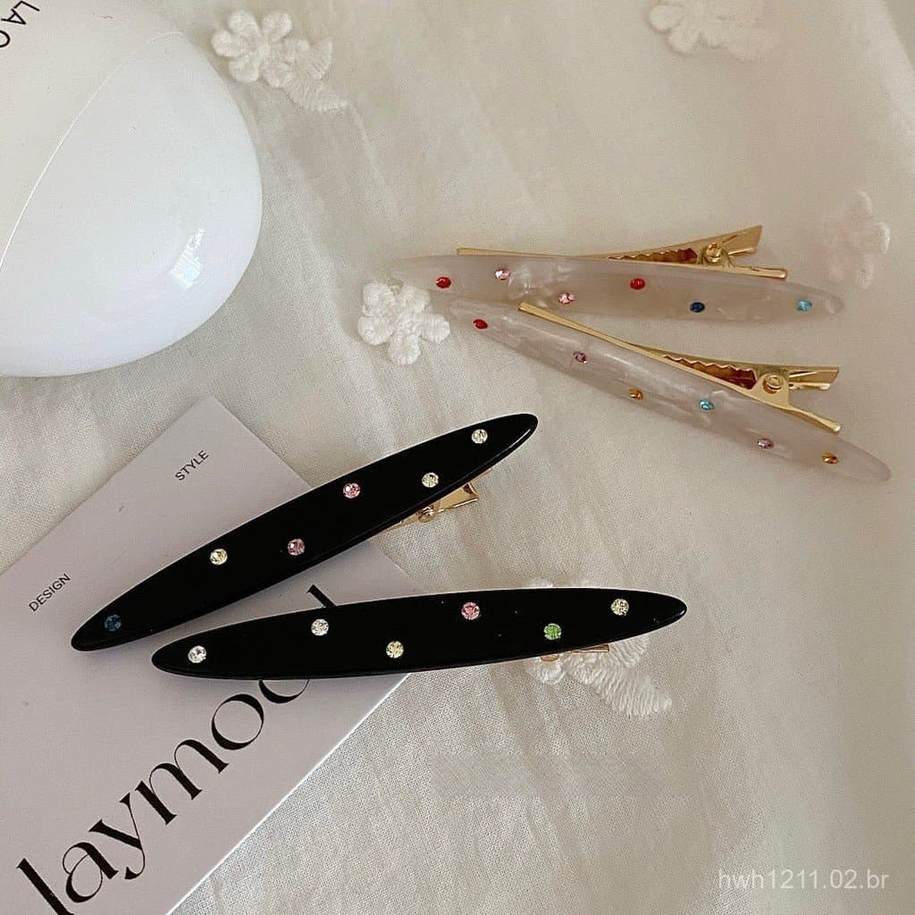 Presilha de cabelo de acetato com strass coloridos, design de nicho estilo coreano, para mulheres, presilha para franja