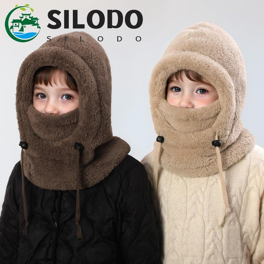 Chapéu Balaclava De Pelúcia SILODO , Boné À Prova De Vento Para Crianças Com Capuz Quente , Cachecol De Cor Sólida De Pr