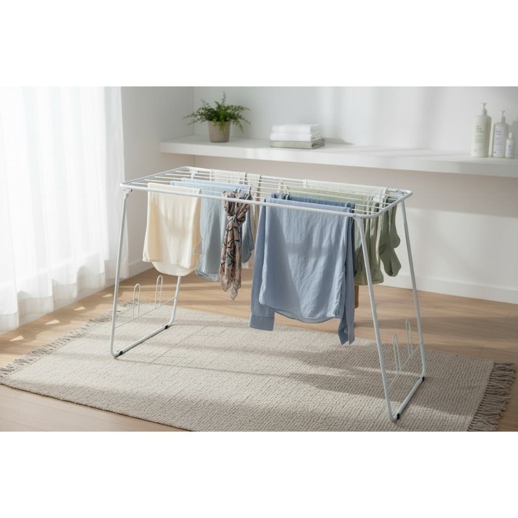 Varal De Chão Dobrável Modelo Roma Feito De Aço Resistente 100x80x56 Até 11kg E 7,8m De Roupas
