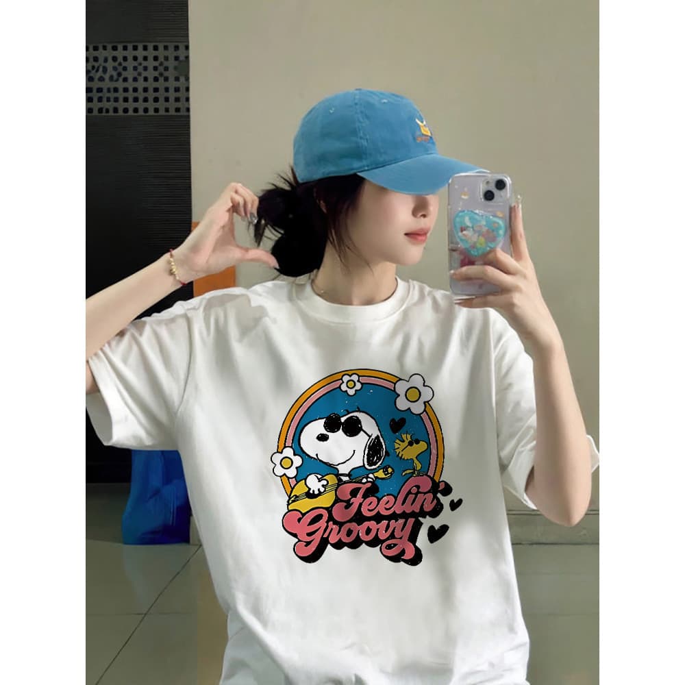 Camisa Feminina Algodão Snoopy De Oculos Camiseta Moda Verão Linha Premium