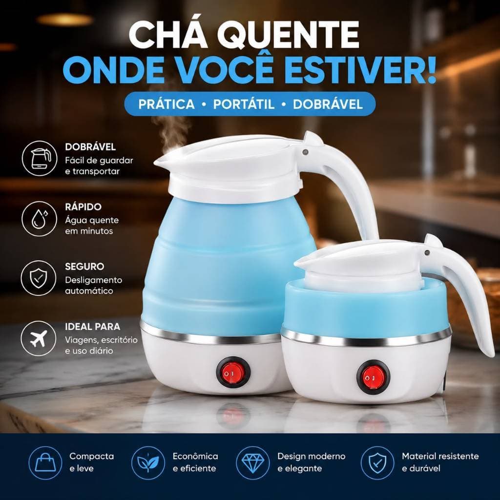 Chaleira Elétrica Dobrável Portátil Silicone Viagem 600ml Bivolt Aquecimento Rápido Compacta para Casa Escritório Campin