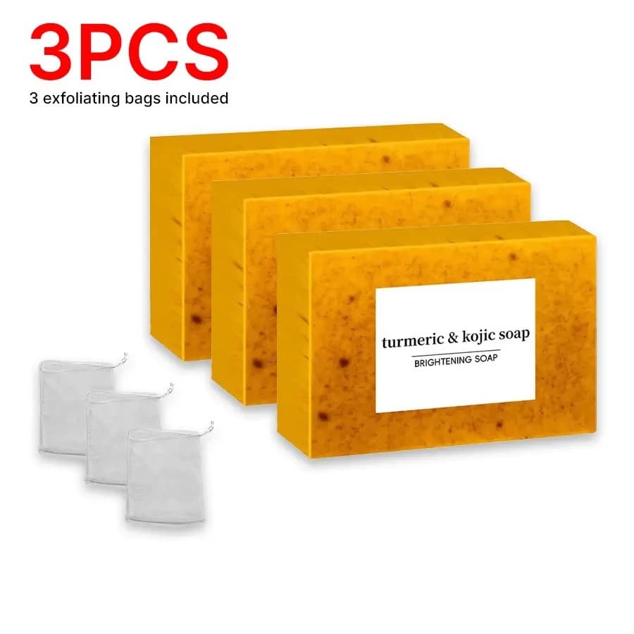 3PCSLemonTurmericKojicAcidSoapBar – Removedor De Manchas Escuras Para Rosto E Corpo | Brighteningturmerickojicsabonetepa