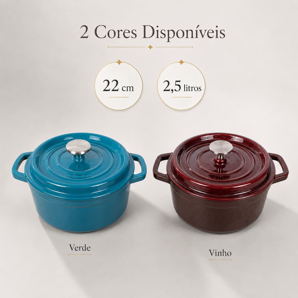 Caçarola Ferro Fundido Esmaltado Premium 22cm P/ Todos Fogões